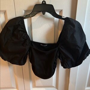 Zara Elegant Black Puff Sleeve Crop Top